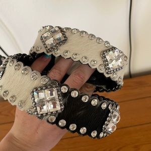 Western bling belt, hair on hide. 35” total length